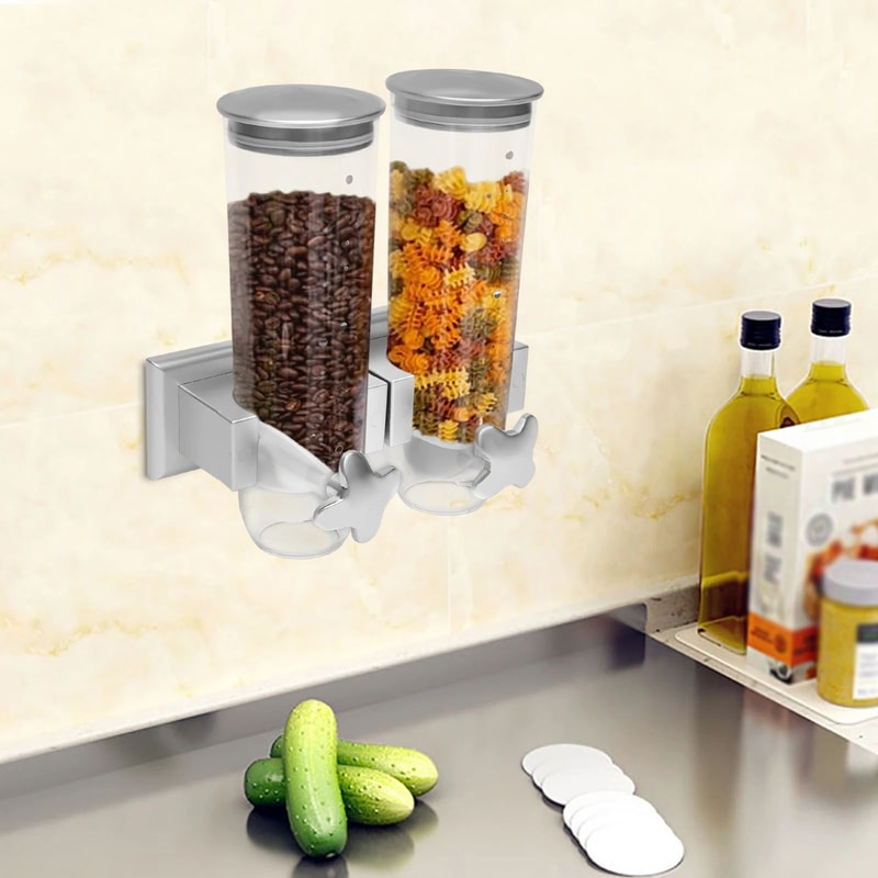 DualBucket Wall Mounted Food Dispenser 3L Rice Grain Storage Kitchen Organizer 1
