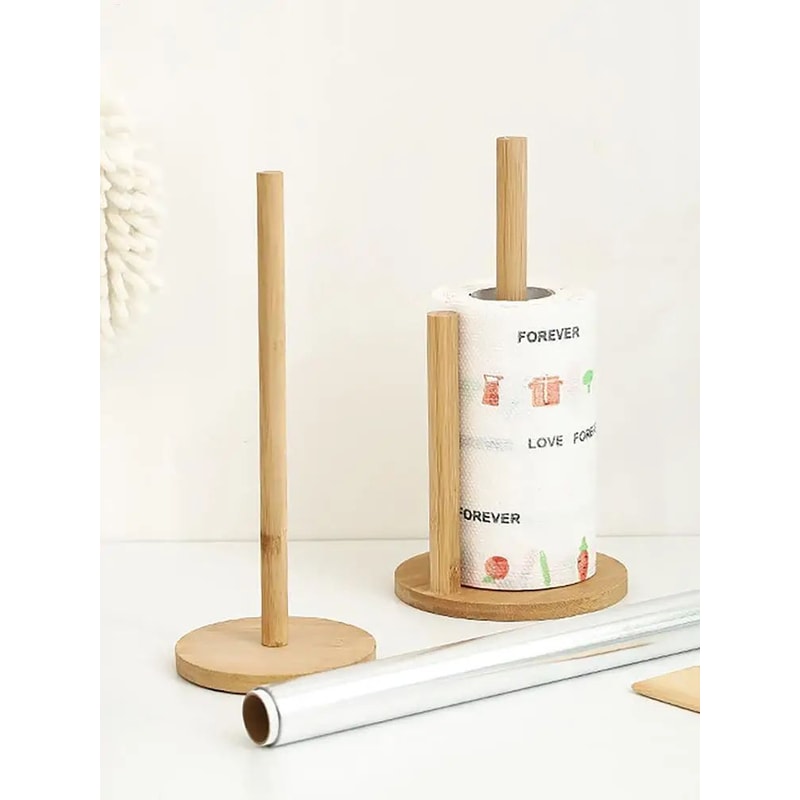 Rustic Wooden Paper Towel Holder Stand With AntiSkid Base Natural Countertop Kitchen Organizer 3
