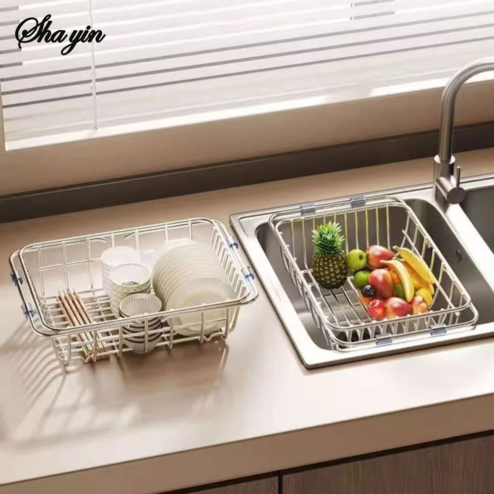 Extendable Stainless Steel Telescopic Sink Drain Rack Organizer 2