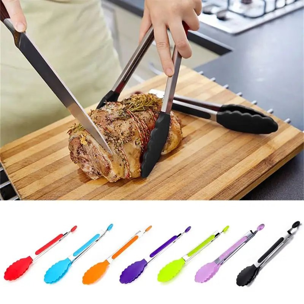 HeatResistant Silicone Kitchen Tongs NonSlip BBQ Grill Salad Serving Tongs 1