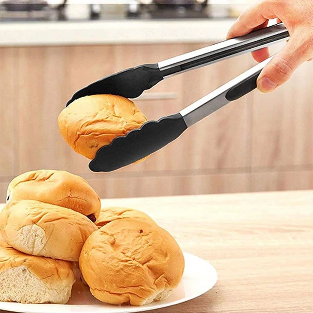 HeatResistant Silicone Kitchen Tongs NonSlip BBQ Grill Salad Serving Tongs 2