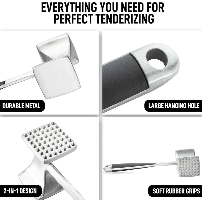 DualSided Meat Tenderizer Mallet With Comfort Grip Handle HeavyDuty Zinc Alloy Meat Hammer Pounder 2