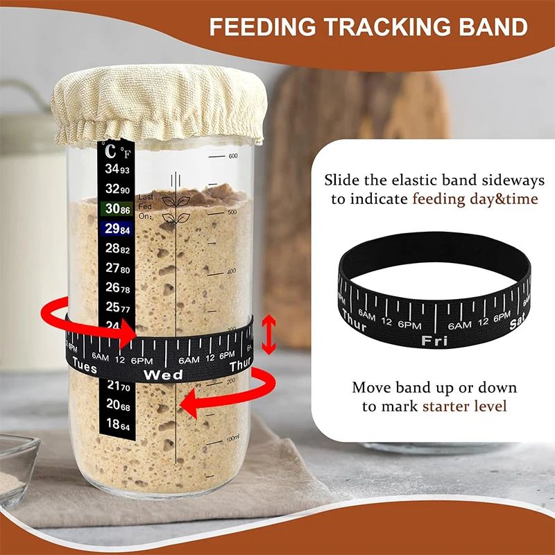 Premium Sourdough Starter Jar Kit With Feeding Tracker Band Thermometer 3
