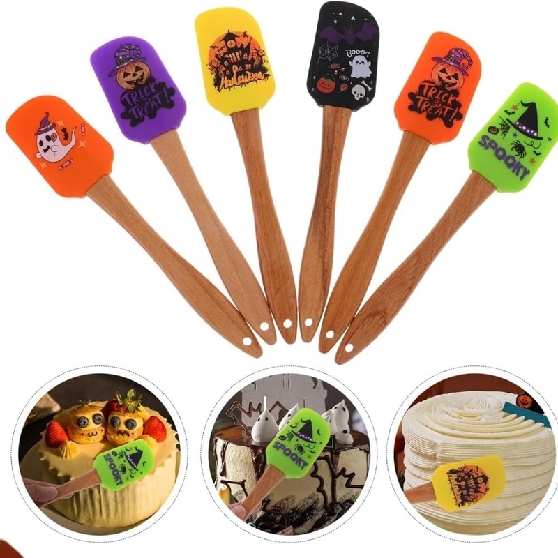 Halloween Silicone Baking Spatula Heat Resistant NonStick Scraper With Wooden Handle 0
