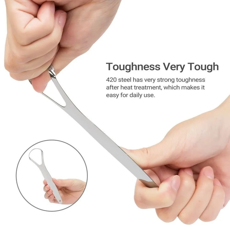 Portable Stainless Steel Tongue Scraper For Bad Breath Reusable Metal Tongue Cleaner 2
