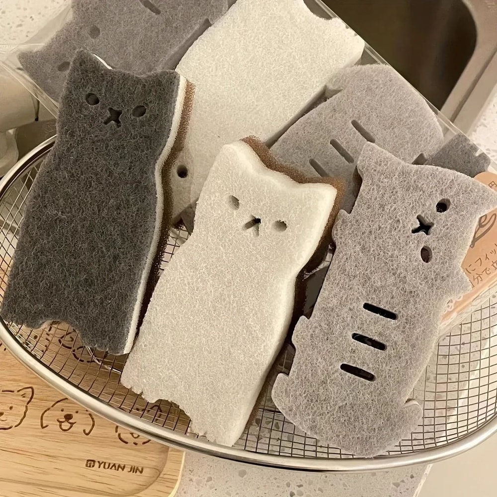 Cute Cat Kitchen Sponge Set Thick Durable Dishwashing Cleaning Sponges 4Piece 1