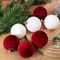 Luxury Velvet Christmas Ball Ornaments Red White Flocked Tree Decorations Set 2