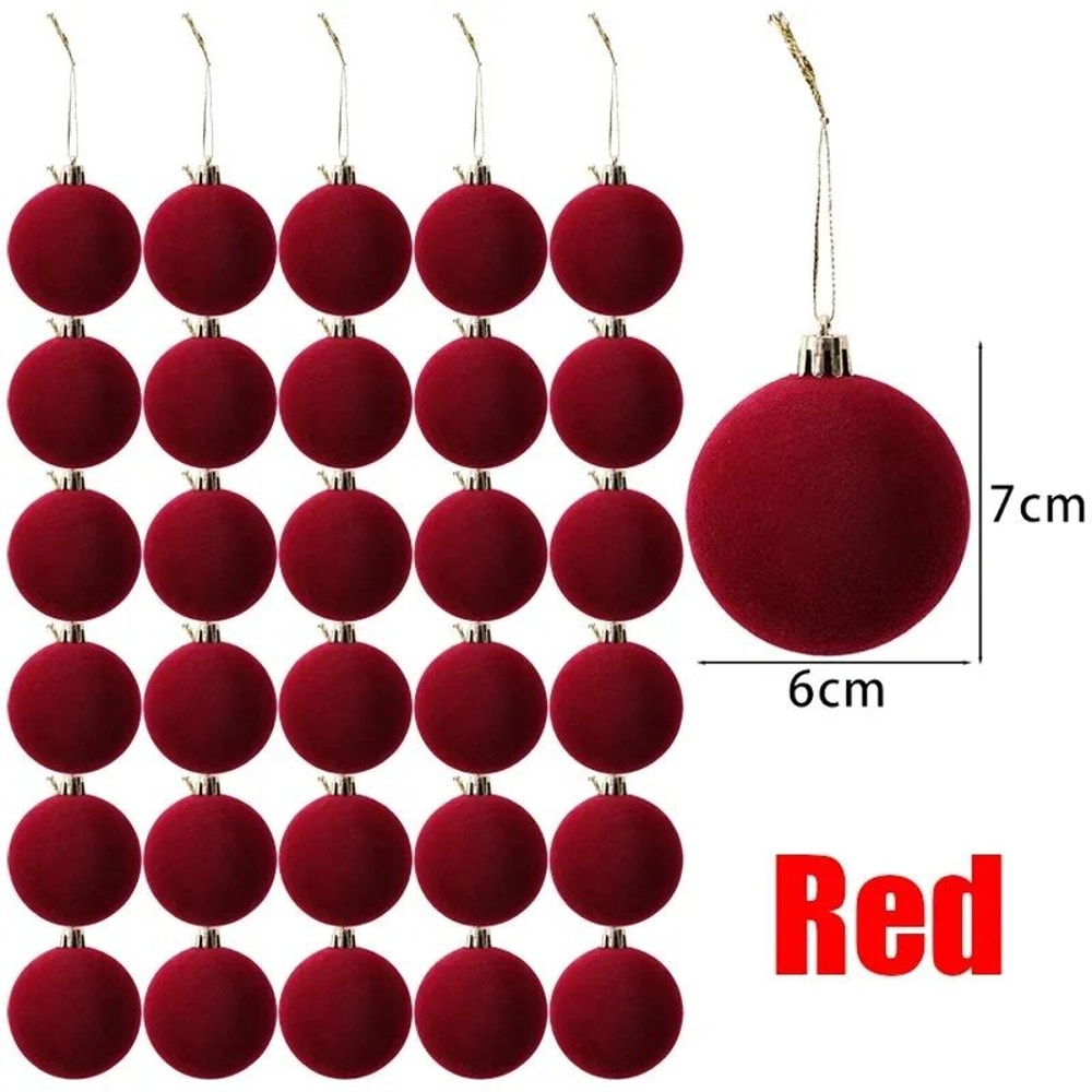 Luxury Velvet Christmas Ball Ornaments Red White Flocked Tree Decorations Set 7