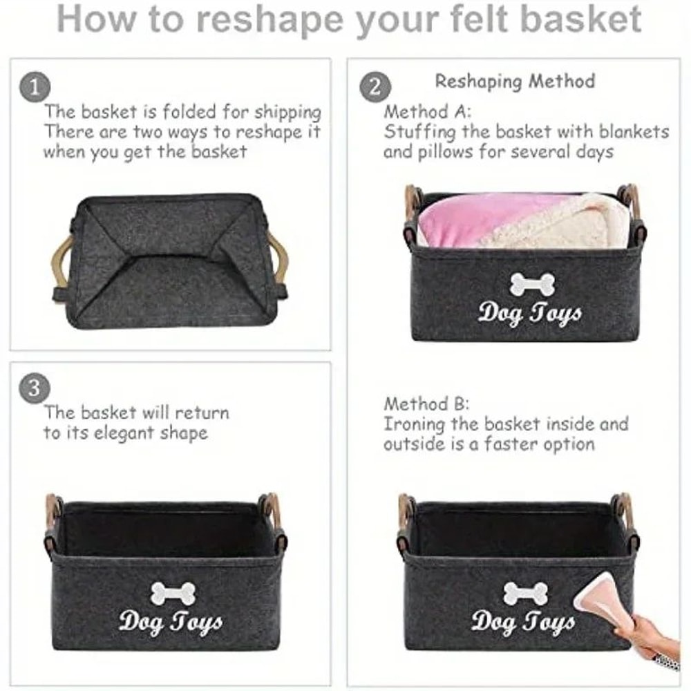 SoftFold Felt Pet Toy Storage Box Stylish Dog Toy Organizer Durable Storage Basket 3