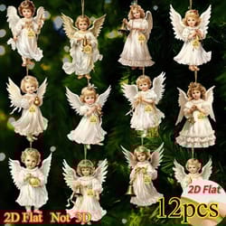 vintage angel christmas ornaments wooden hanging decor set (12pcs)