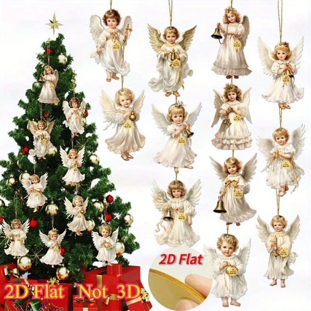 Vintage Angel Christmas Ornaments Wooden Hanging Decor Set 12pcs 3