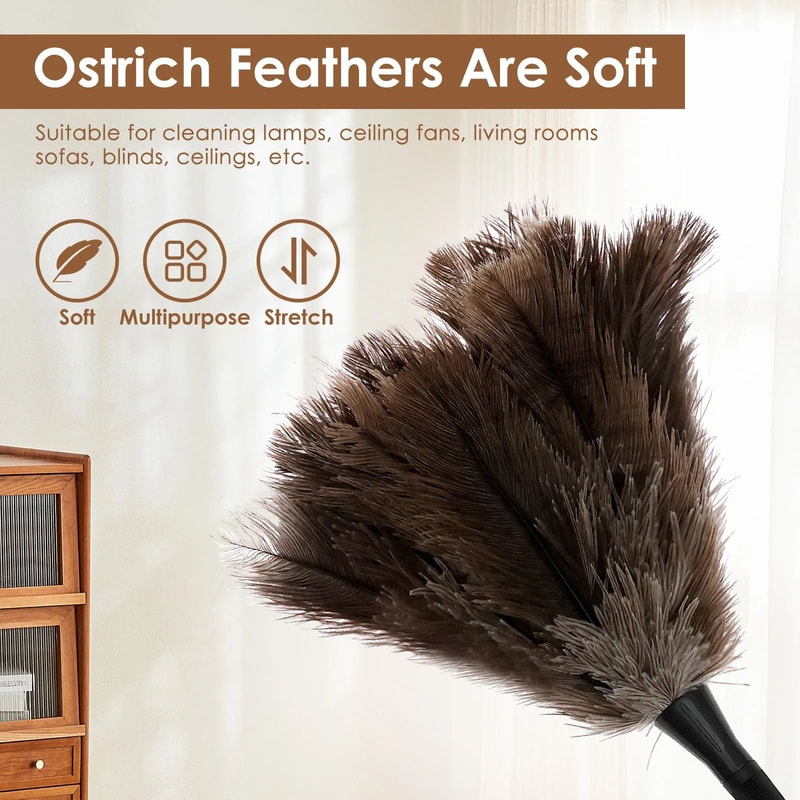 Extendable Ostrich Feather Duster With Stainless Steel Long Handle For Ceiling Fans Blinds And Furn 1