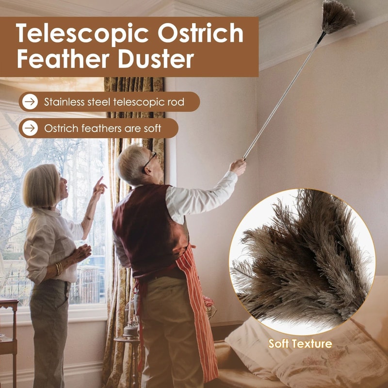 Extendable Ostrich Feather Duster With Stainless Steel Long Handle For Ceiling Fans Blinds And Furn 3