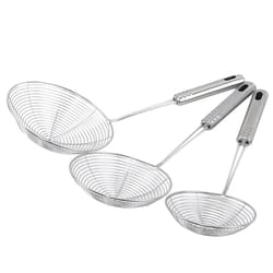 premium stainless steel skimmer spoon with fine mesh oil strainer