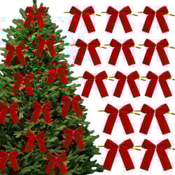 red velvet christmas tree bows set, mini gold accent holiday decor for trees, wreaths and gifts