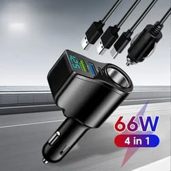 66w multi-port car fast charger with dual usb & cigarette lighter splitter