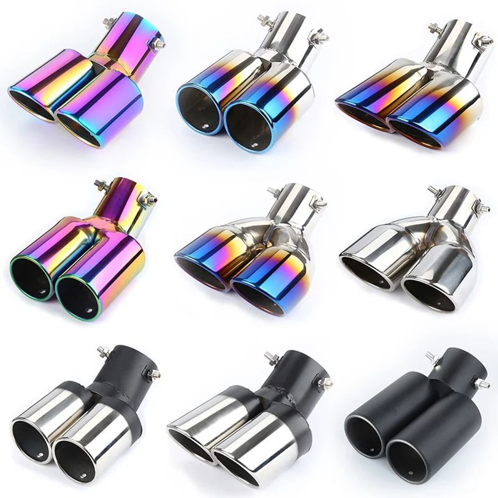 Dual Blue Flame Stainless Steel Car Exhaust Tip Universal Dual Pipe Upgrade 0