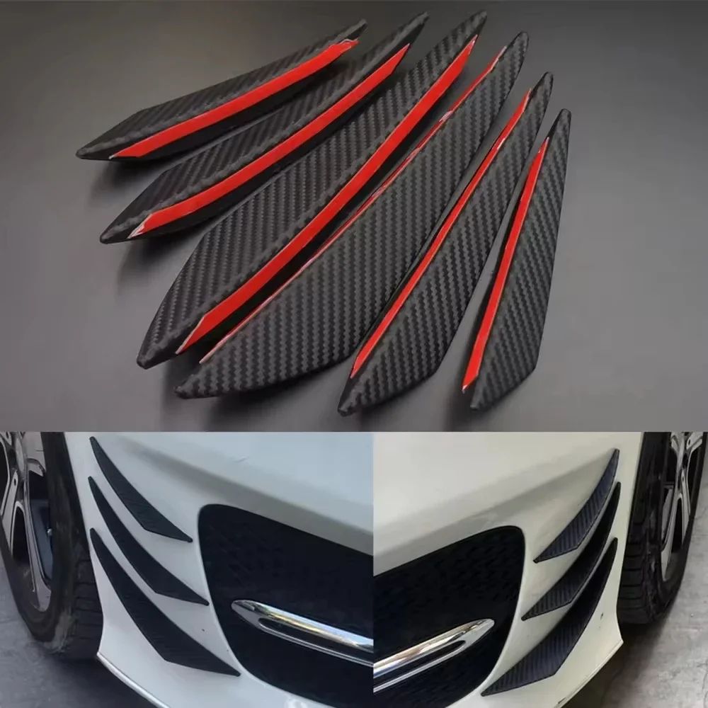 Carbon Fiber Look Universal Car Spoiler Kit 6PCS Bumper Side Skirt Trim 0