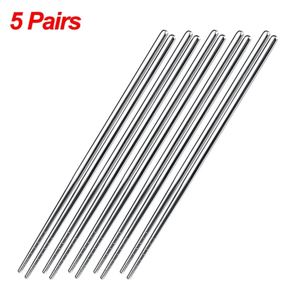 Silver Stainless Steel Chopsticks Set Reusable Nonslip Korean Style Dining Chopsticks 8