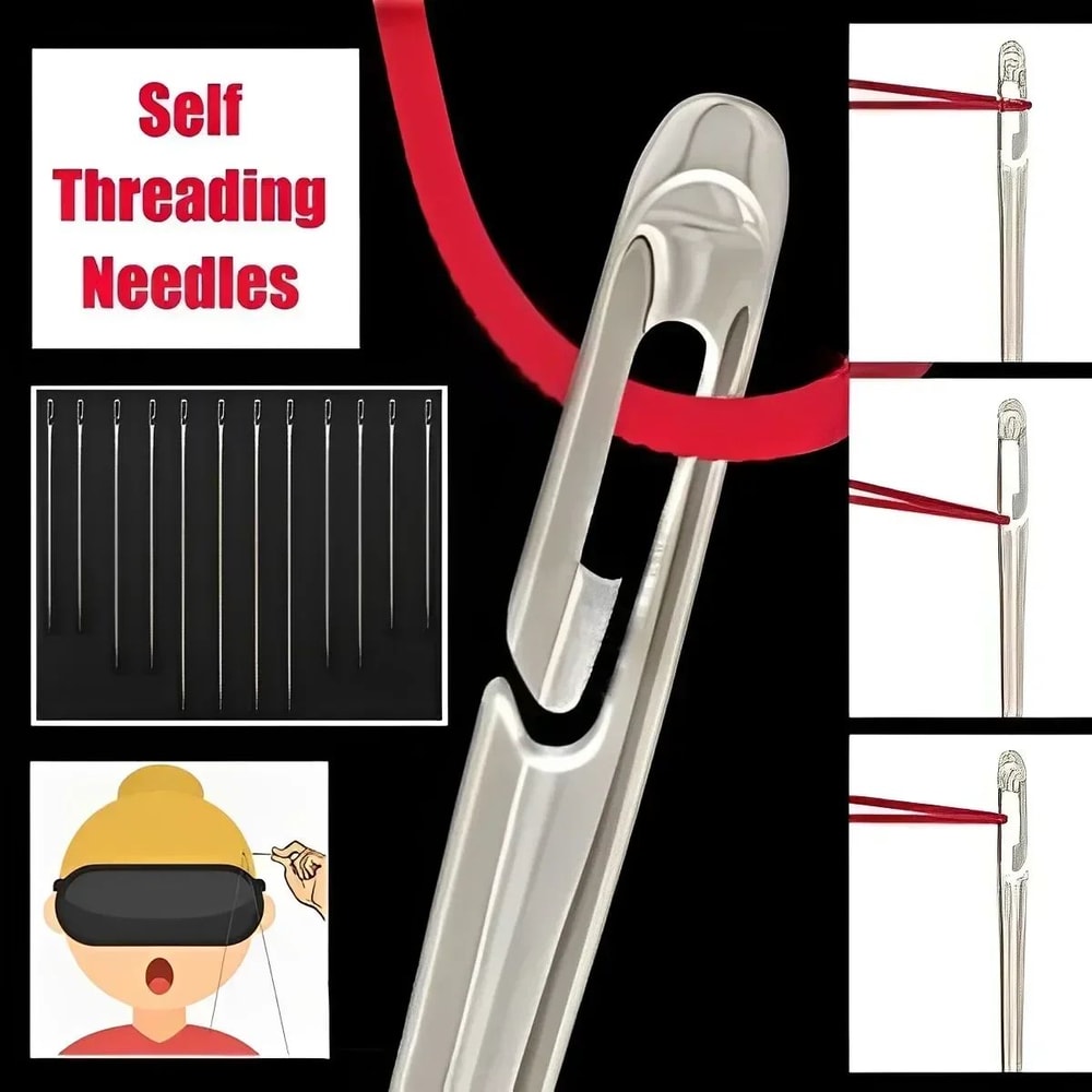 QuickThread Side Hole Self Threading Needles Set For Easy Sewing 1