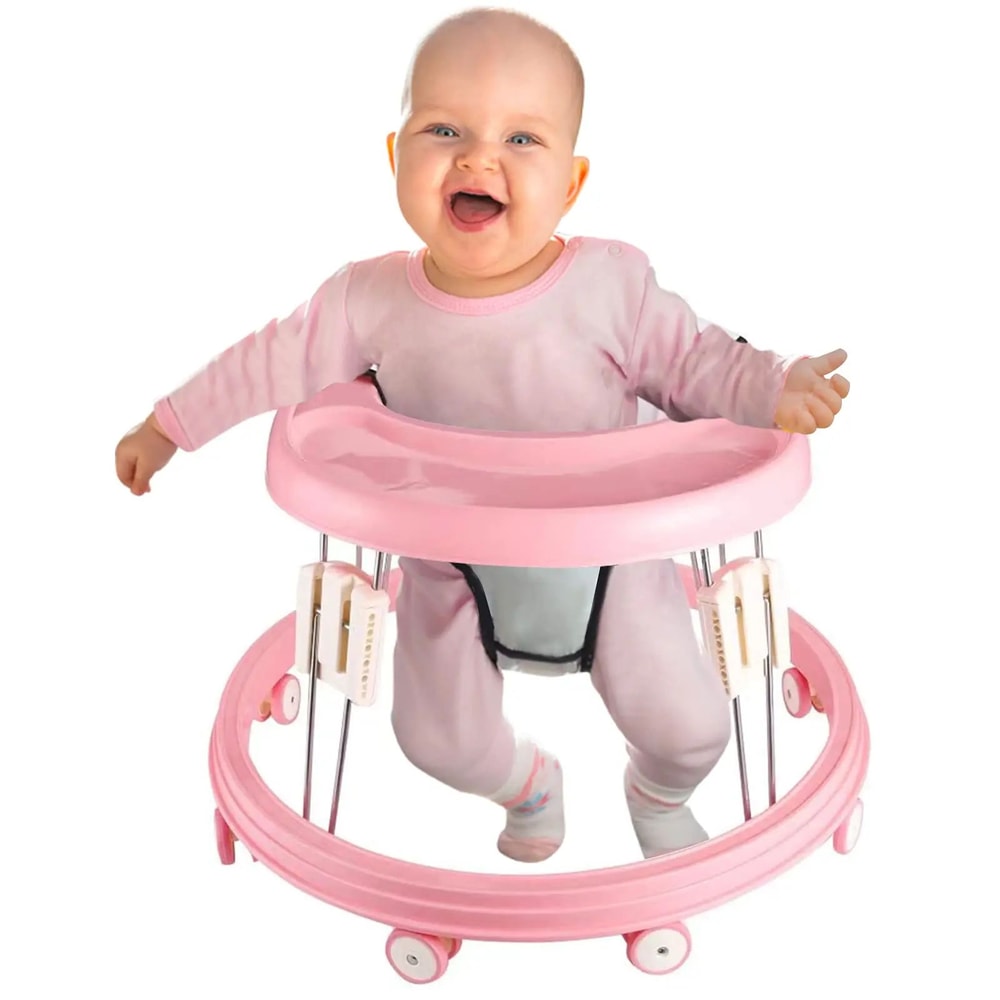 Foldable AntiRollover Baby Walker With Brakes Adjustable Height 0