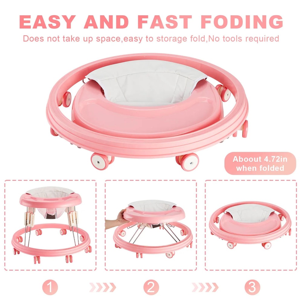 Foldable AntiRollover Baby Walker With Brakes Adjustable Height 3