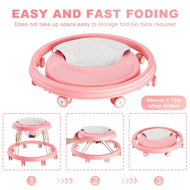 Foldable AntiRollover Baby Walker With Brakes Adjustable Height 3