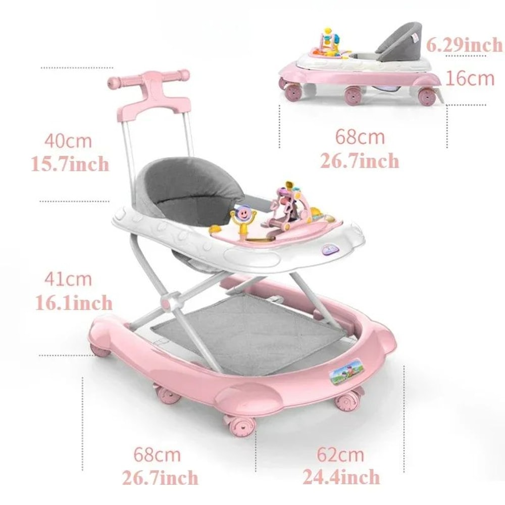 2in1 Interactive Baby Walker With Music Push Handle Feeding Tray 1