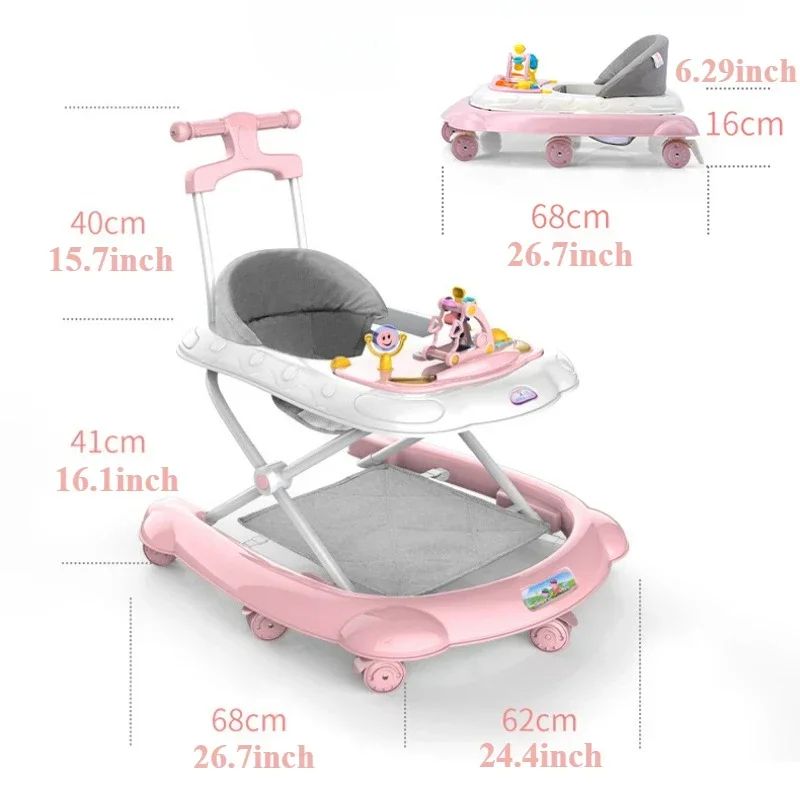 2in1 Interactive Baby Walker With Music Push Handle Feeding Tray 1