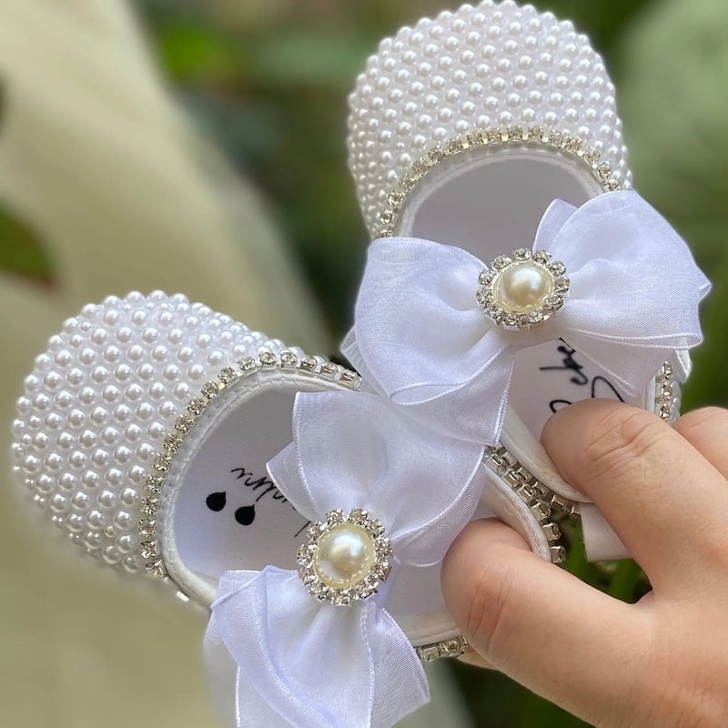 Elegant Pearl Christening Baby Shoes For Newborns 03 Months 1
