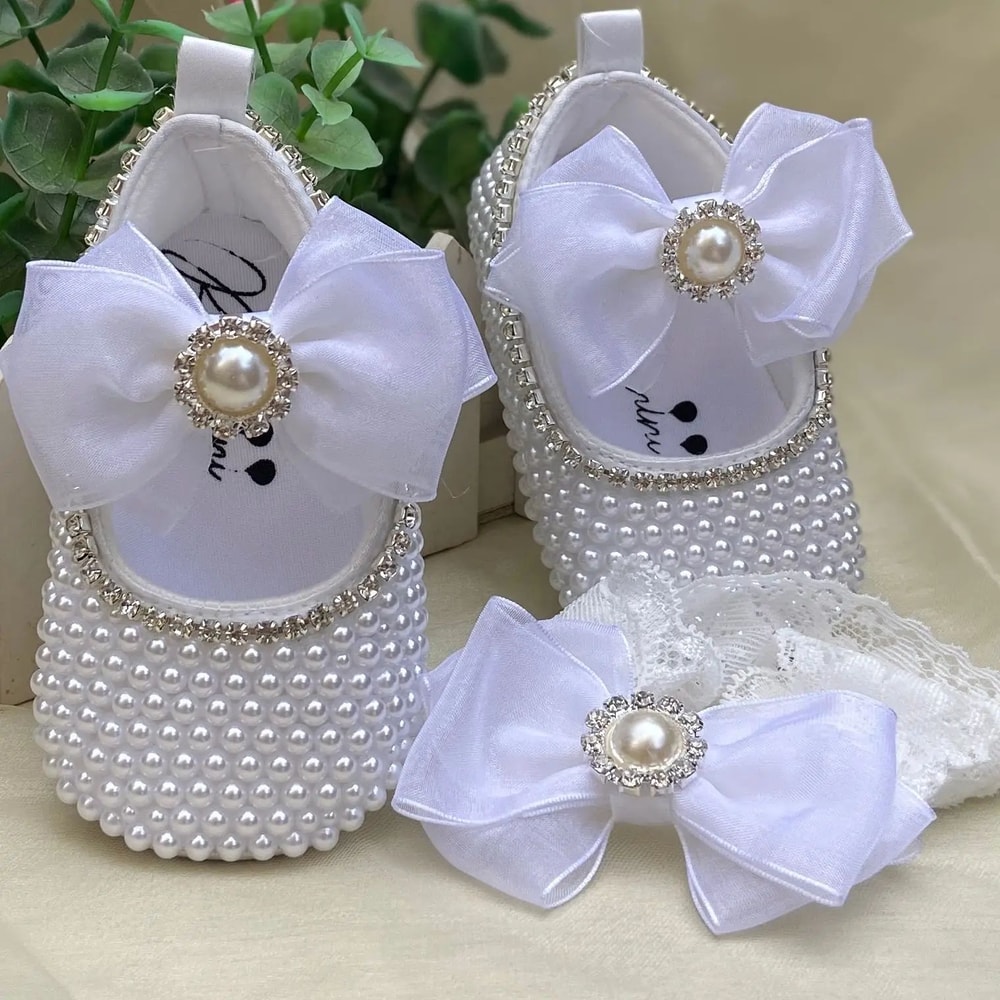 Elegant Pearl Christening Baby Shoes For Newborns 03 Months 2