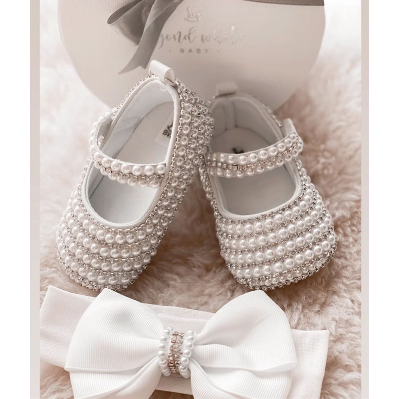 Elegant Pearl Christening Baby Shoes For Newborns 03 Months 7