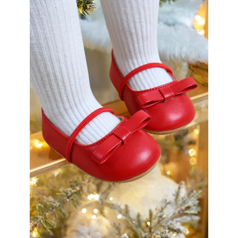 Elegant Baby Girl Mary Jane Shoes With Bow Soft Infant First Walker Flats 2