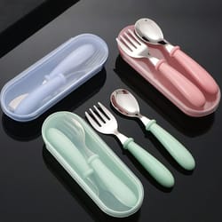 kids stainless steel utensils set with case – portable toddler cutlery for easy feeding