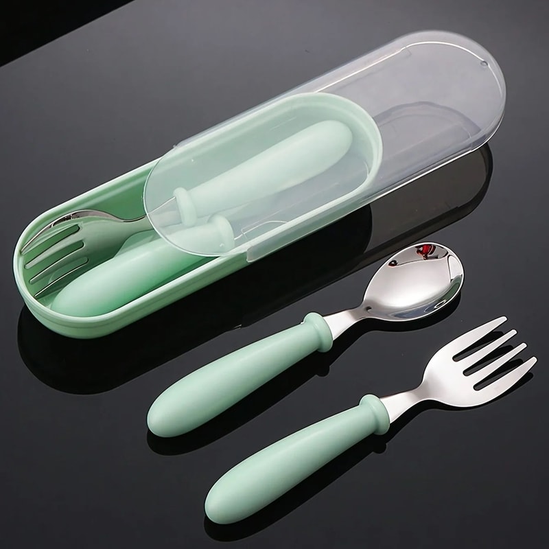 Kids Stainless Steel Utensils Set With Case Portable Toddler Cutlery For Easy Feeding 1