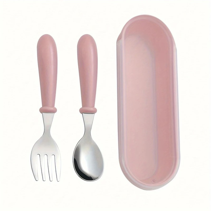 Kids Stainless Steel Utensils Set With Case Portable Toddler Cutlery For Easy Feeding 5