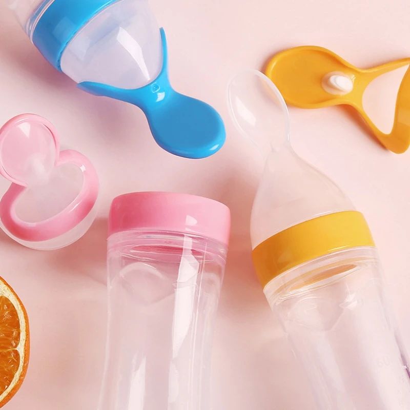 Silicone Baby Feeding Bottle With Squeeze Spoon Dispenser 1