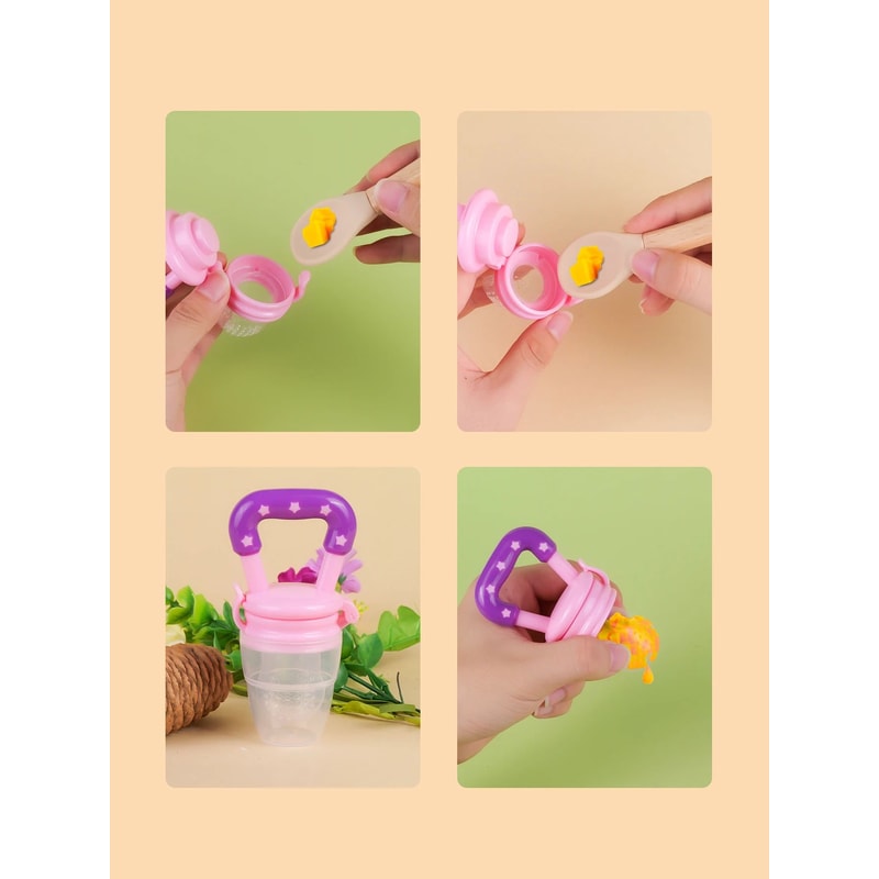 Silicone Baby Fruit Feeder Set With Handles Safe Toddler Food Feeder Fresh Food Pacifier 4Pack 4