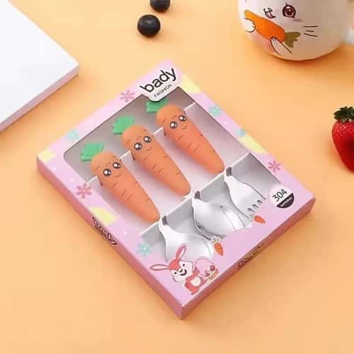 Carrot-Shaped Baby Feeding Utensils Set – Toddler Fork and Spoon Training Kit with Storage Case