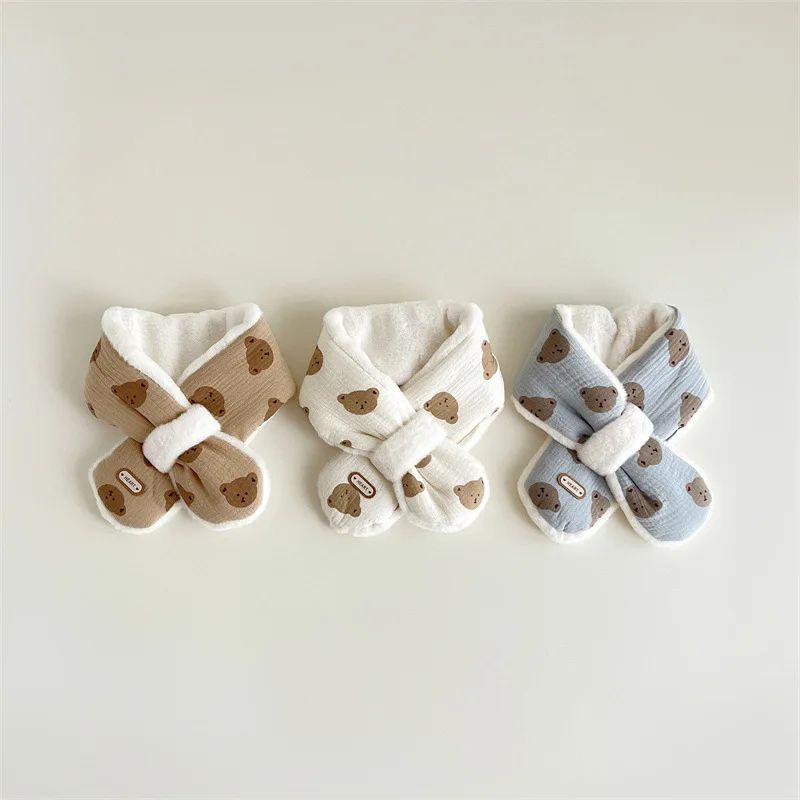 Korean Bear Plush Baby Scarf Kids Winter Cross Neck Warmer 1