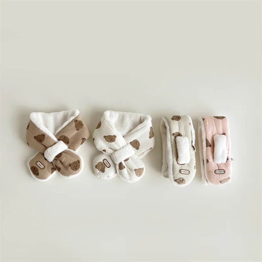 Korean Bear Plush Baby Scarf Kids Winter Cross Neck Warmer 2