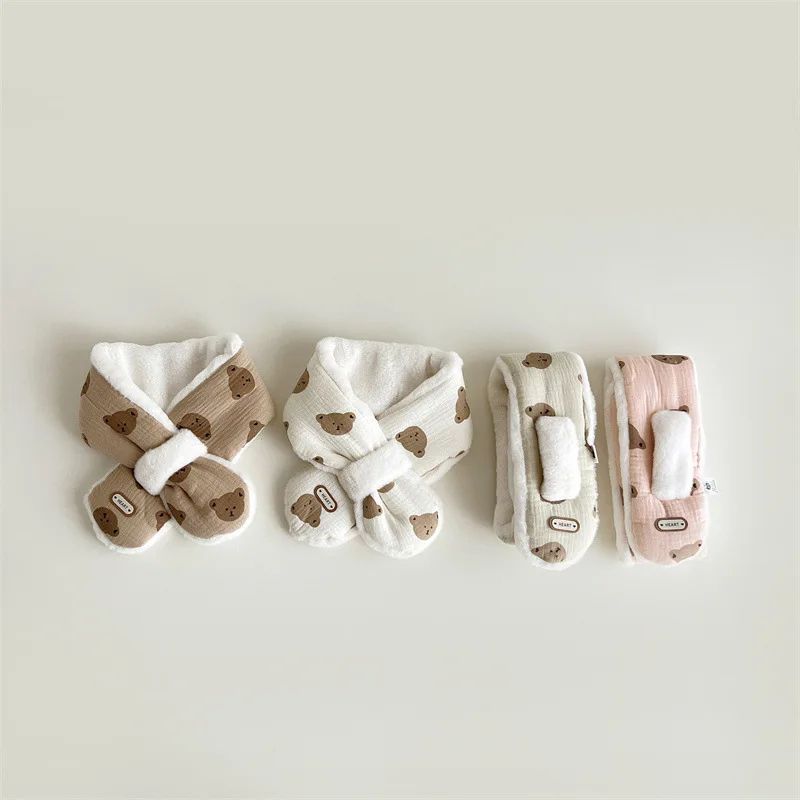 Korean Bear Plush Baby Scarf Kids Winter Cross Neck Warmer 2