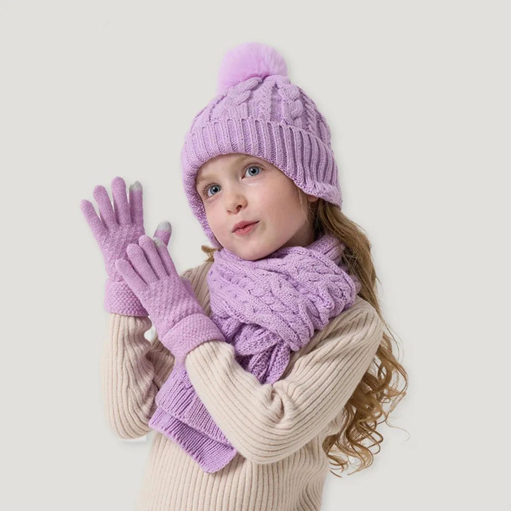 Kids Winter Hat Scarf Gloves Set For Boys Girls Soft Knit Cold Weather Accessory Set 2