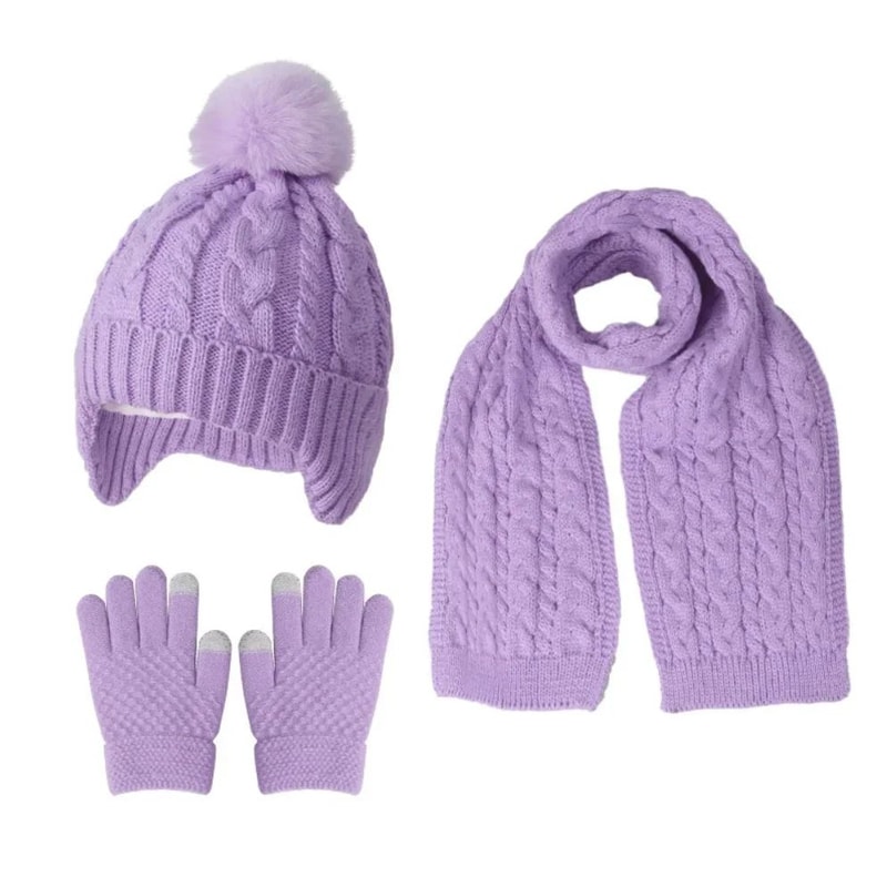 Kids Winter Hat Scarf Gloves Set For Boys Girls Soft Knit Cold Weather Accessory Set 6