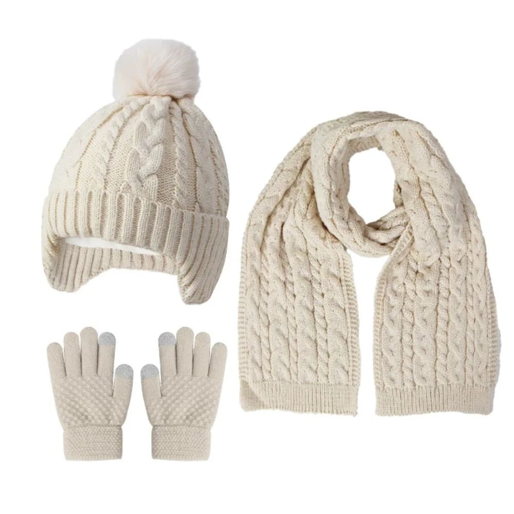 Kids Winter Hat Scarf Gloves Set For Boys Girls Soft Knit Cold Weather Accessory Set 8
