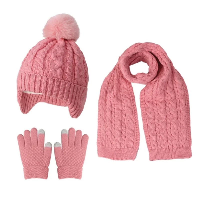 Kids Winter Hat Scarf Gloves Set For Boys Girls Soft Knit Cold Weather Accessory Set 9