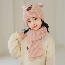 cozy bear kids winter hat and scarf set – soft warm toddler beanie scarf set