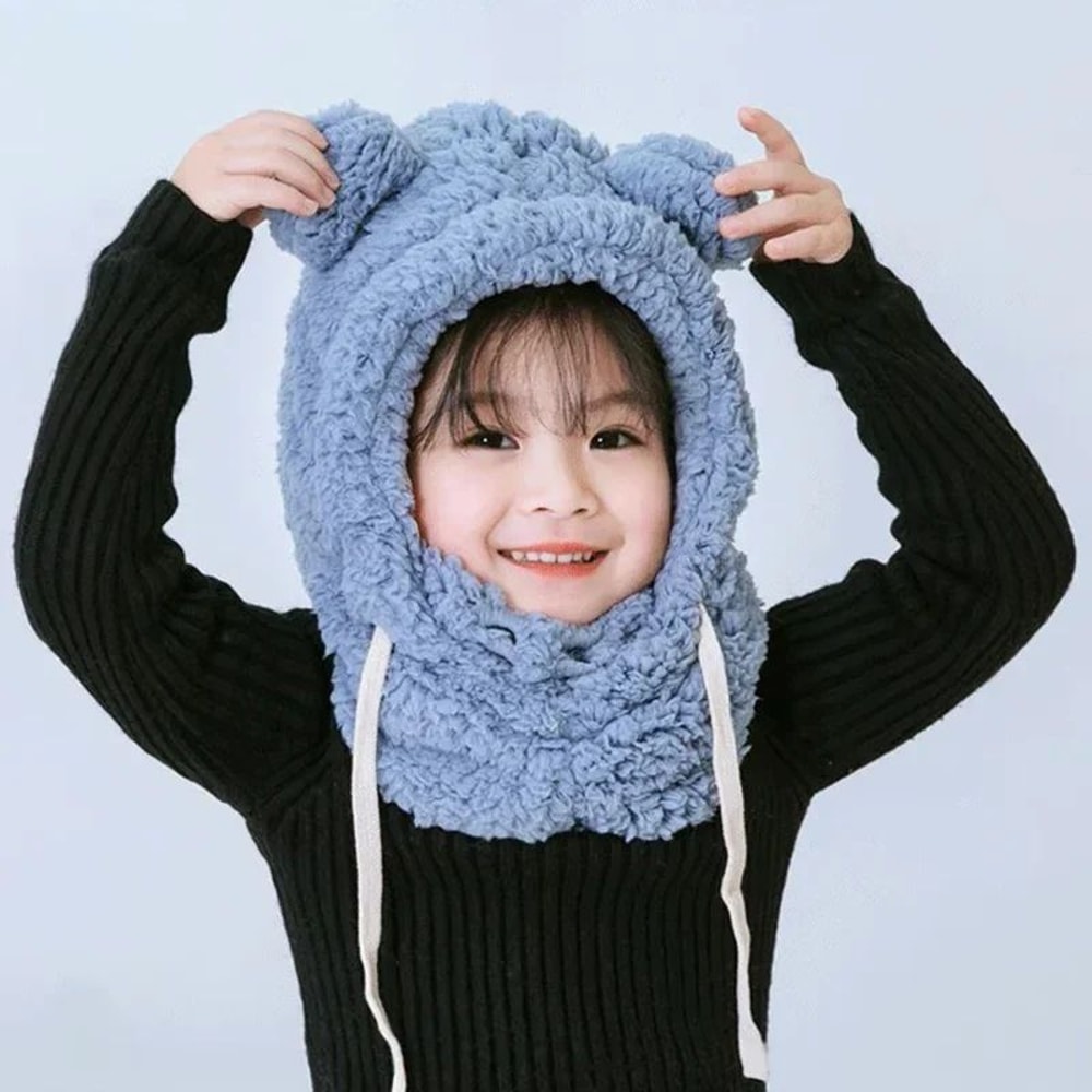 CozyBear Kids Winter Hat With Scarf Hood Plush Bear Hat For Toddlers Babies 1