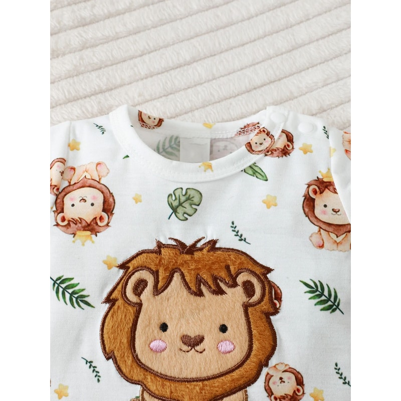 Baby Boy Outfit Set Cartoon Lion Hoodie Shorts Hat Soft Newborn Summer Outfit 2