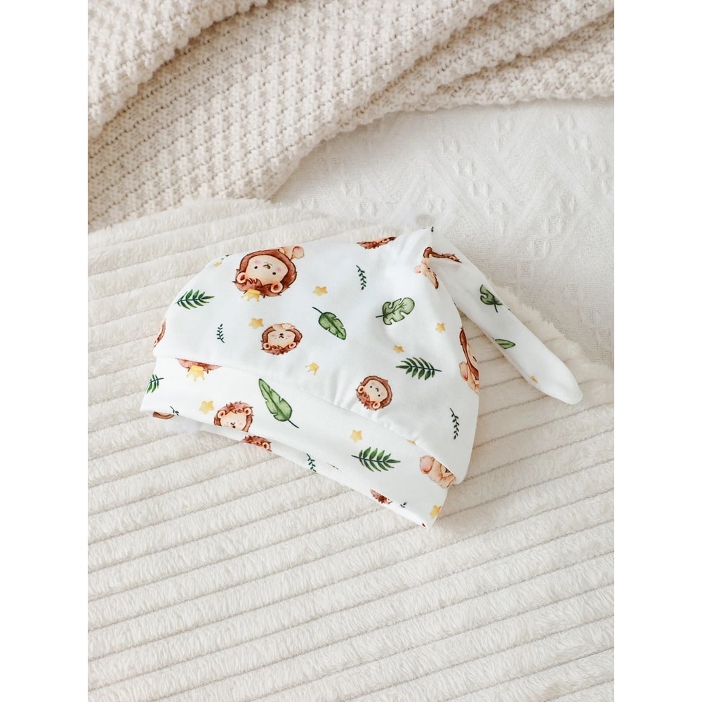 Baby Boy Outfit Set Cartoon Lion Hoodie Shorts Hat Soft Newborn Summer Outfit 4